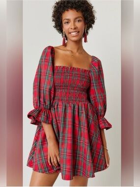 Audrey Parks Francesca's Effie Tartan Plaid Smocked Mini Dress